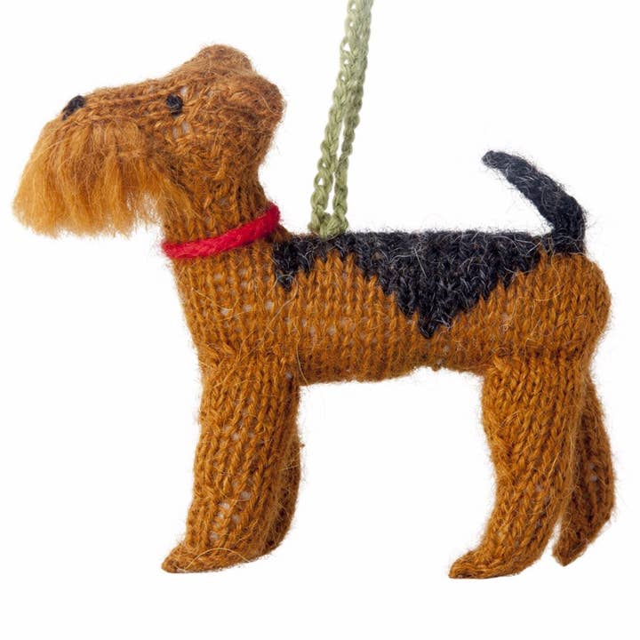 Hand-Knitted Alpaca Airedale Christmas Ornament, Dog Gift for wholesale by Arcadia Home