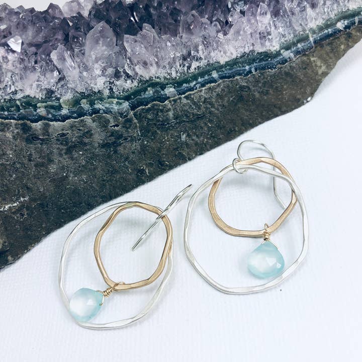 Laura J Designs - Wholesale Dangle Earrings - Chalcedony Mixed Metal Earrings0