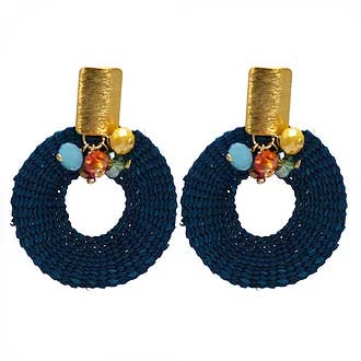 Dunkelblaue Iraca-Ohrringe für den Großhandel von NARA HANDMADE JEWELRY