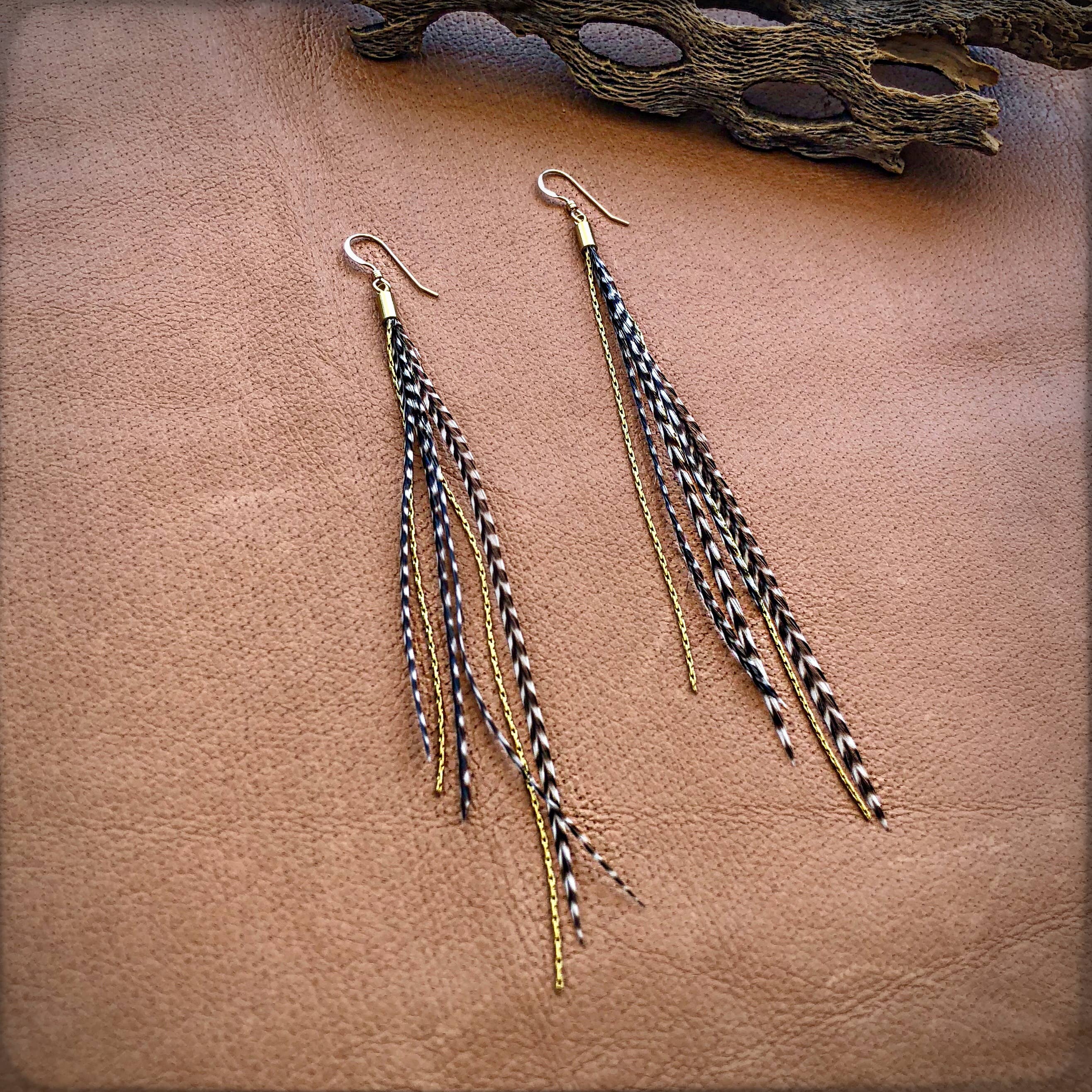 ASTALI – wholesale Dangle earrings – Mini Feather Earrings - Grizzly/Gold, Boho Western Earrings8