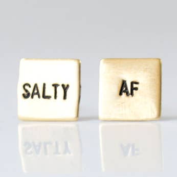 Salty AF, Boucles d'oreilles poinçonnées à la main | Laiton pour la vente par Grey Theory Mill