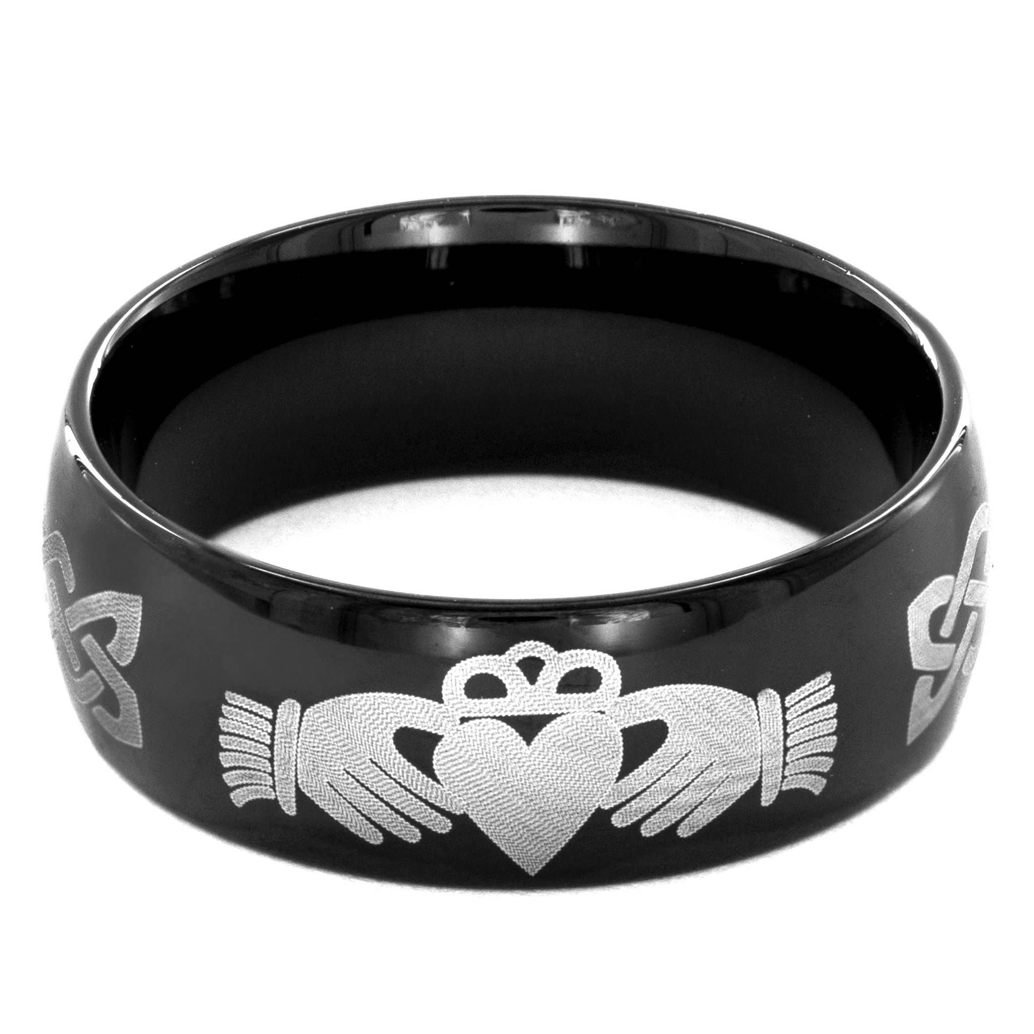 West Coast Jewelry – Anel de banda por atacado – Anel de aço inoxidável banhado a preto Claddagh e Celtic Knot1