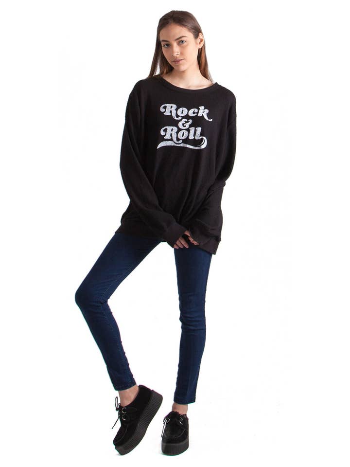 Rock & Roll schwarzer Pullover für den Großhandel von Social Sunday