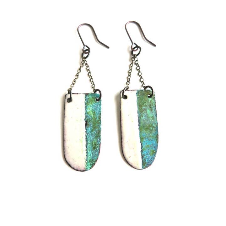 Courtney Fischer Jewelry - Wholesale Dangle Earrings - Cream Enamel and Patina Earrings