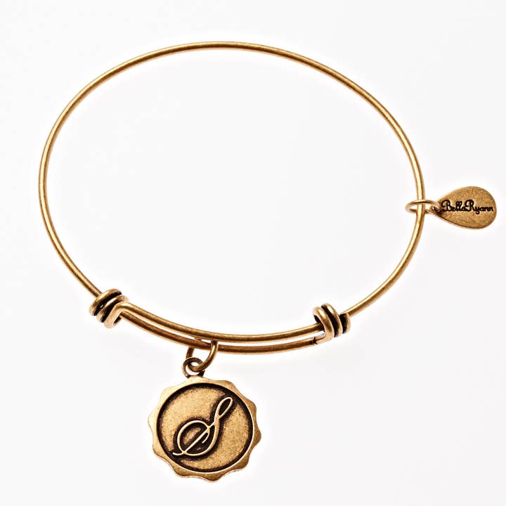 Letter S - Expandable Bangle Charm Bracelet in Gold for wholesale by BellaRyann