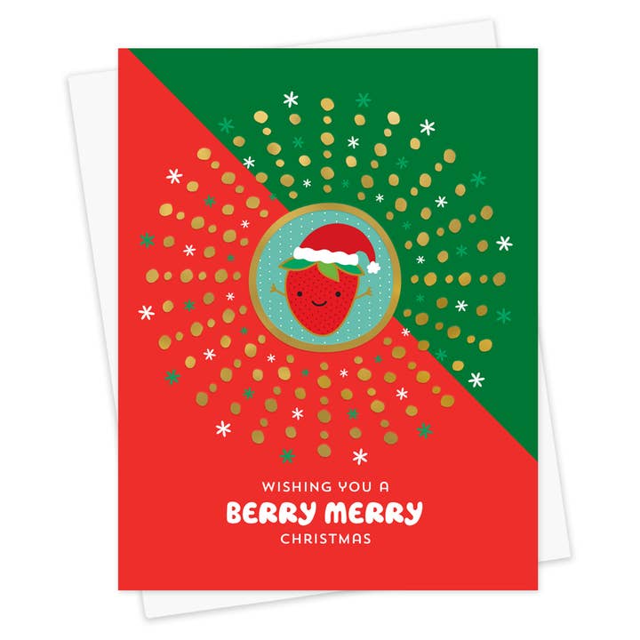 Berry Merry Foil Stamped Holiday Cards - Box of 8 for wholesale by Night Owl Paper Goods