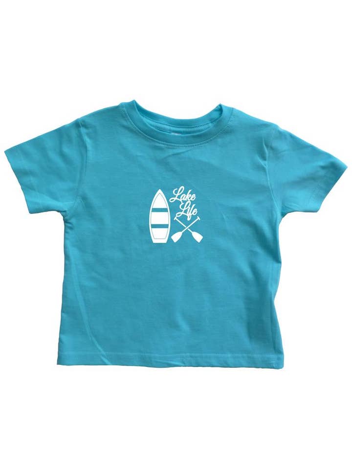 Outdoorable Apparel - Wholesale Screen Printed T-Shirt - Kids - Aqua with White Lake Life Toddler Shirt0