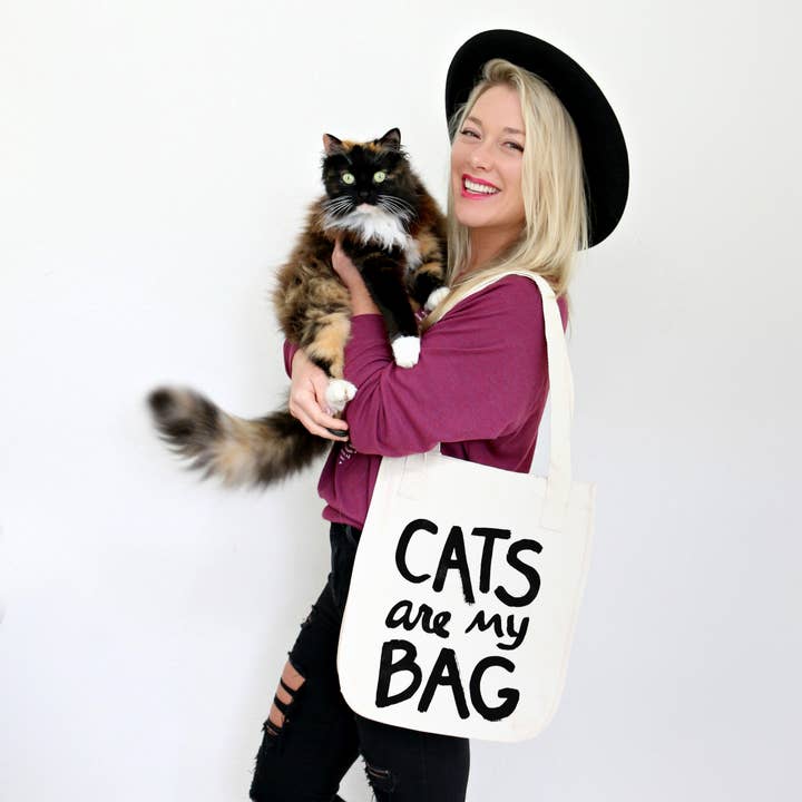 Funny Pun Cat Lover Tote – Funny “Cats Are My Bag" Design for wholesale by Xenotees