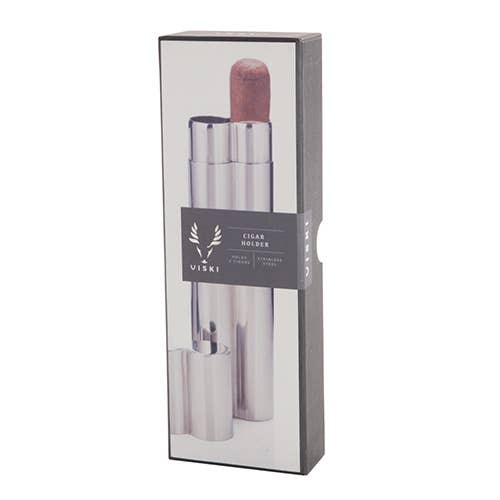 Viski - Wholesale Humidor/Cigar Accessory - Harrison Polished Stainless Steel Double Cigar Holder