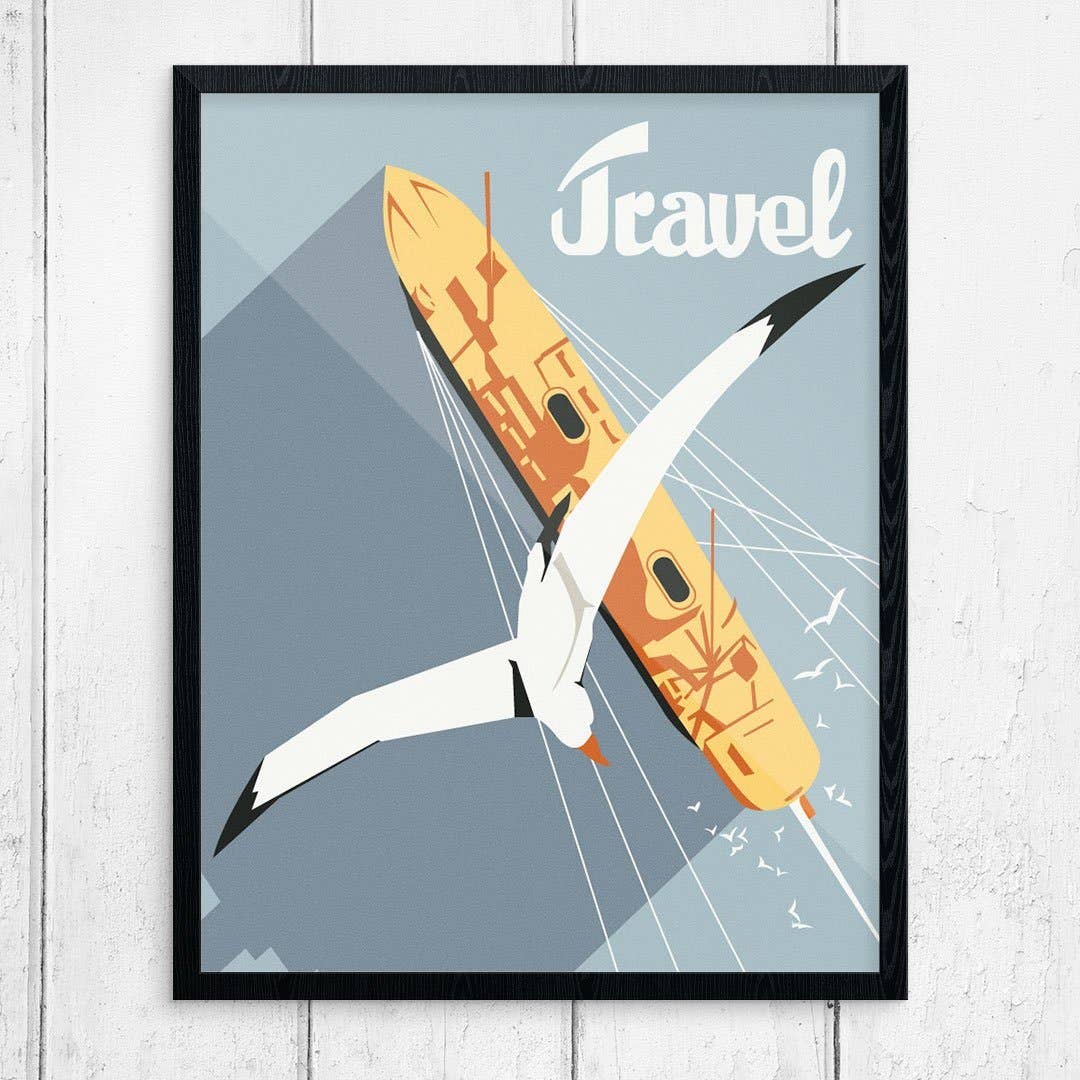 Fridgedoor - Wholesale Everyday Greeting Card - 5'' x 7'' Travel Seagul & Cruise Ship Aerial View Greeting Card0
