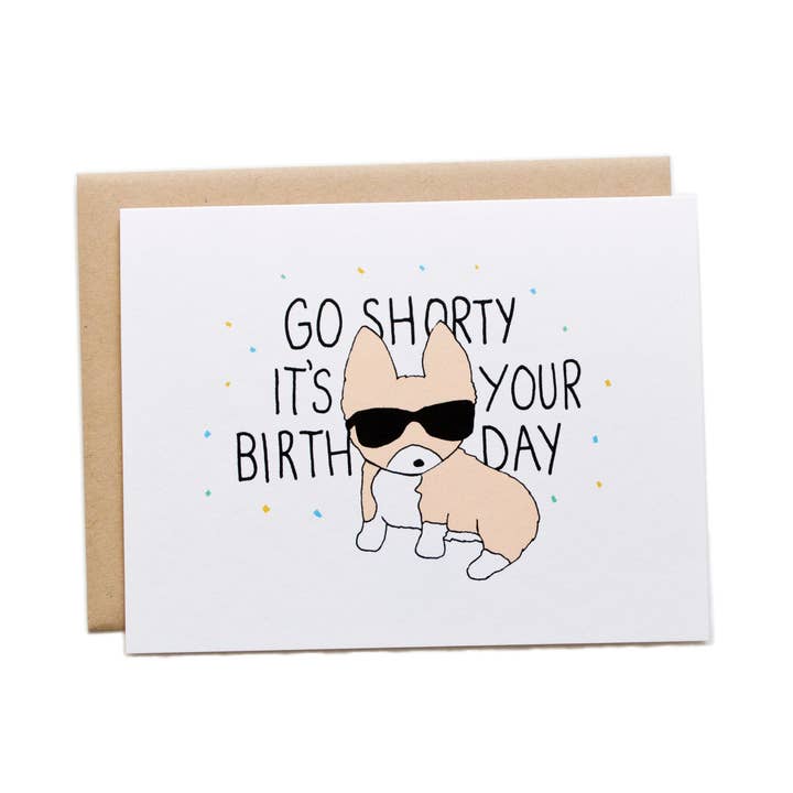 Go Shorty Birthday Corgi Dog Card for wholesale by Tiffbits