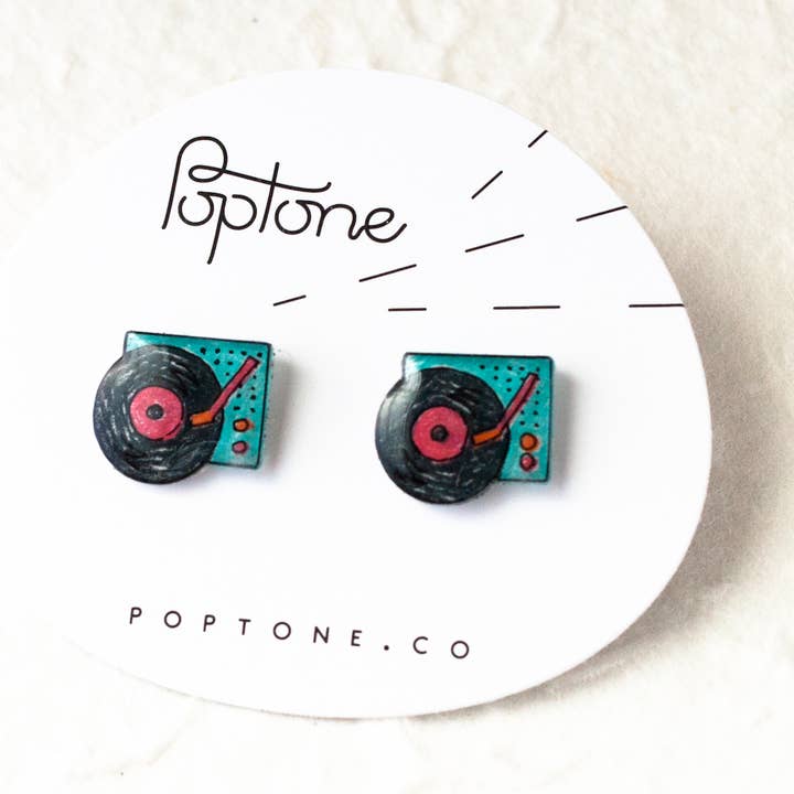 Record Player Stud Earrings for wholesale by Poptone Co.