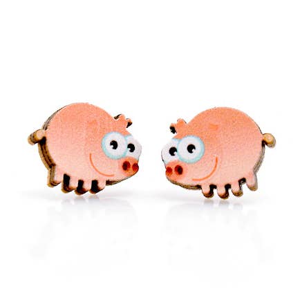 Pig Stud Wood Earrings for wholesale by Green Tree Jewelry