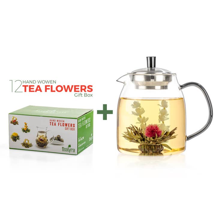 TEALYRA / LUXBE - Wholesale Tea Set - Glass Teapot + 12 Blooming Tea Gift Set