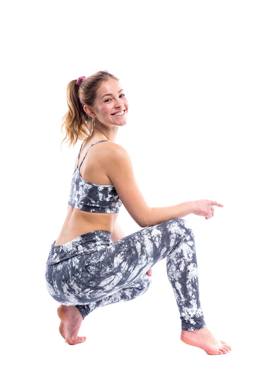 Satya Yoga Wear - Wholesale Athletic/Lounge Leggings - Women's - Grey and Cream Tie Dye Dvadasa Yoga Pant2