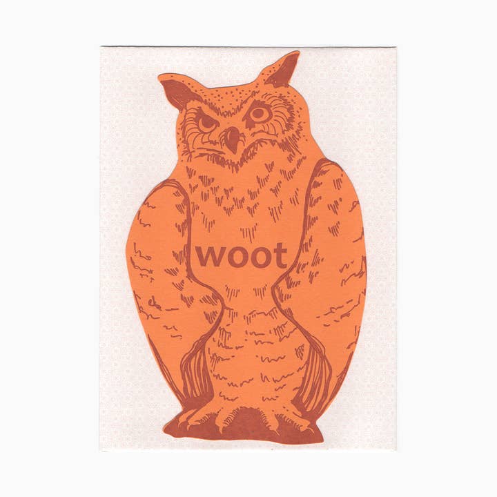 woot owl gift card for wholesale by Blackbird Letterpress