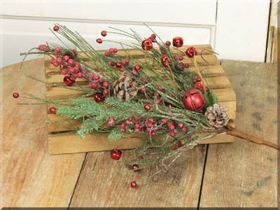 Honey and Me - Wholesale Artificial Flowers - Red Bell with Snow Large Pick0