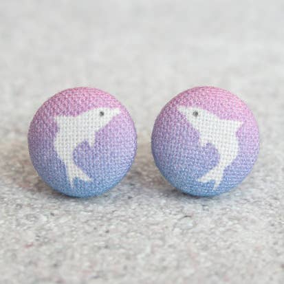 Rachel O's - Wholesale Stud/Post Earrings - Dolphin Fabric Button Earrings0