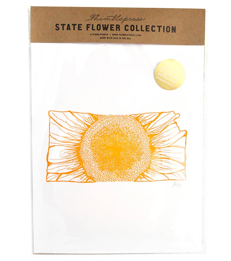Thimblepress - Wholesale Art Print - Kansas Sunflower Letterpress Print1