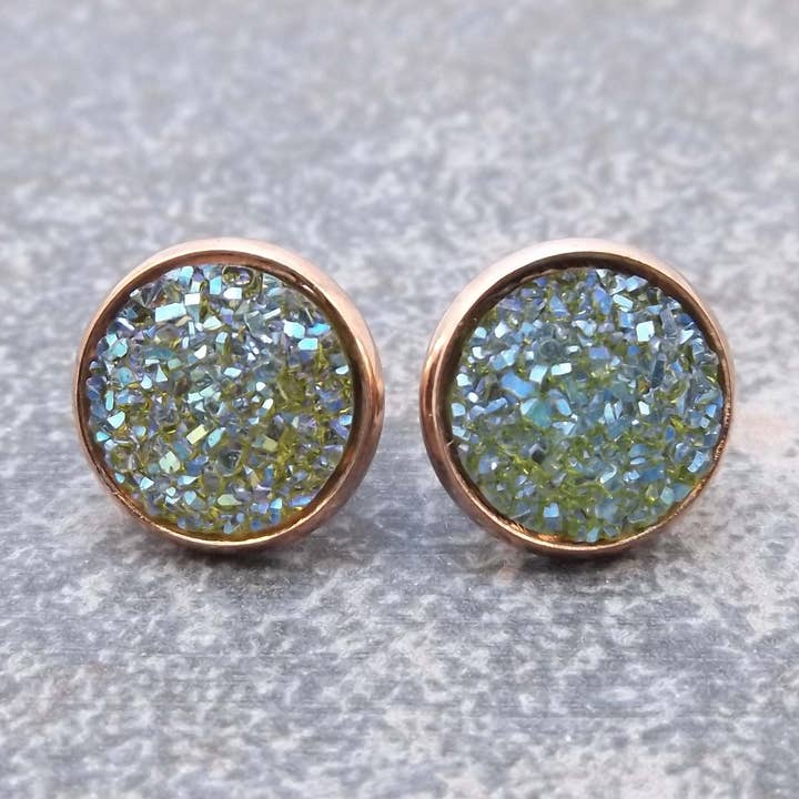 Bijoux Too - Resin Druzy and Rose Gold Earrings for wholesale by Felicity Jewelry Designs
