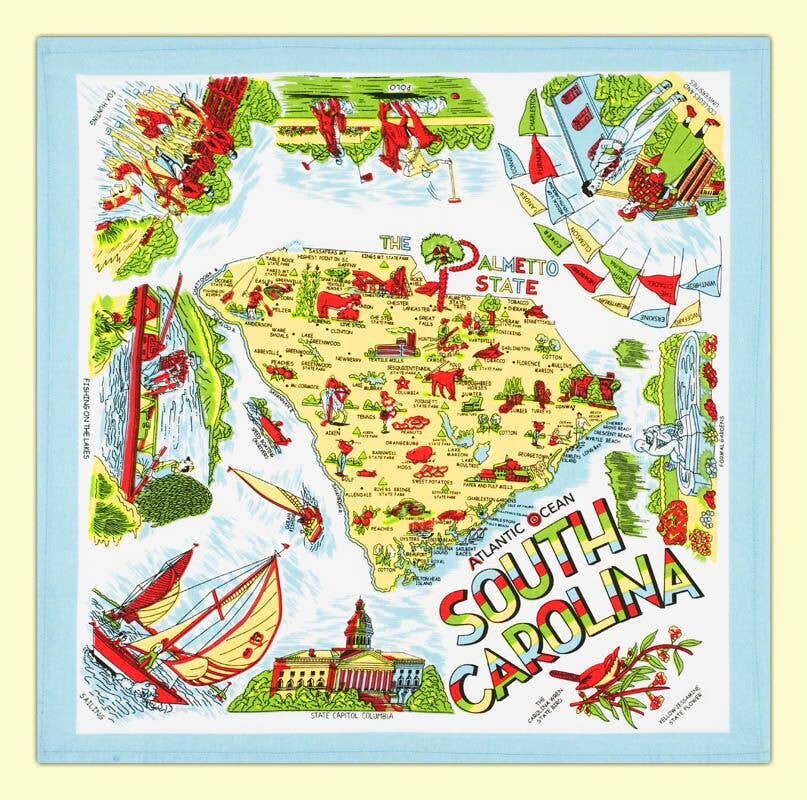 Red and White Kitchen Company - Wholesale Tea Towel - South Carolina Map Retro Flour Sack Kitchen Towel0