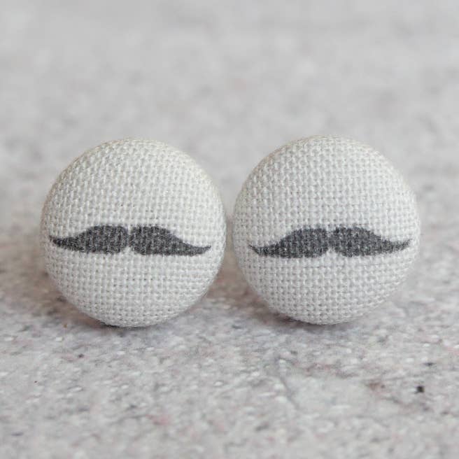 Mustache Fabric Button Earrings for wholesale by Rachel O's