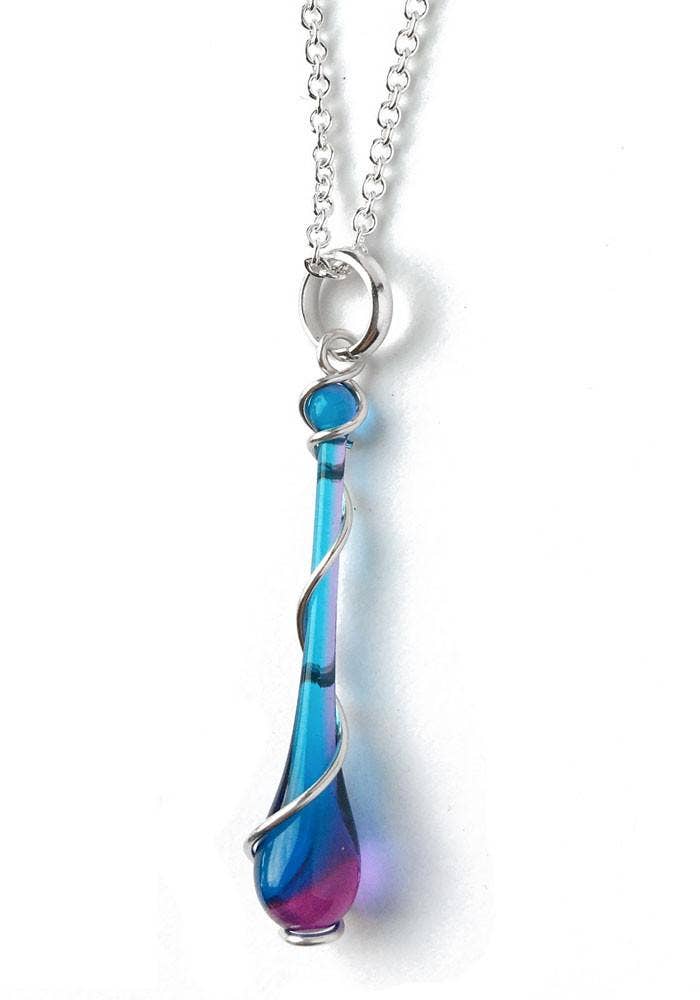Sundrop Jewelry - Wholesale Pendant/Charm Necklace - Lyra Glass Teardrop Pendant Necklace with Silver Spiral12