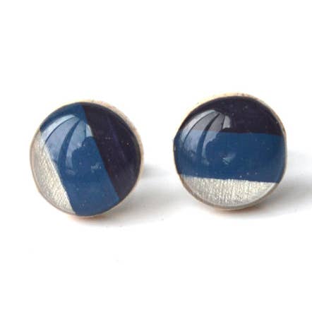 Striped Navy Blue Studs Spring Post Earrings for wholesale by Starlight Woods