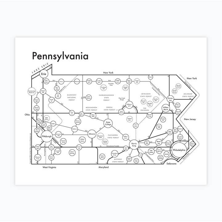 Pennsylvania Map Print for wholesale by Archie's Press