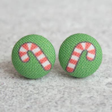 Candy Canes Fabric Button Earrings for wholesale by Rachel O's