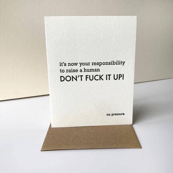 Steel Petal Press - Wholesale Baby Card - No Pressure Baby - Letterpress New Baby Congrats Card3