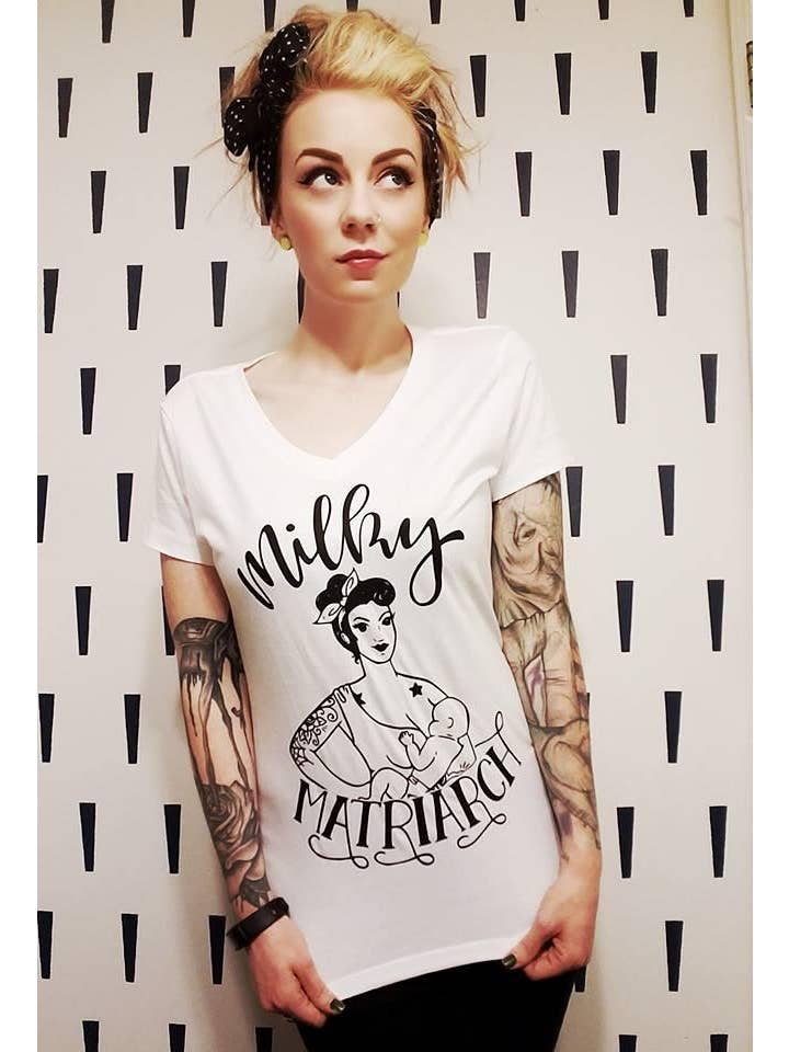 spillthebeansetc - Wholesale Screen Printed T-Shirt - Women's - Milky Matriarch Womens V-Neck Tee