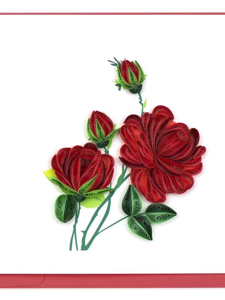 Red Roses Everyday Greeting Card with Envelope for wholesale by Quilling Card
