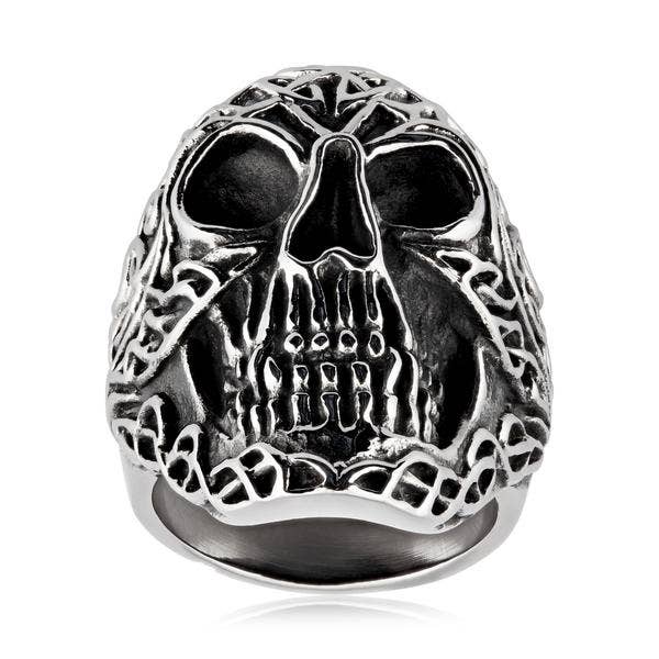 West Coast Jewelry - Wholesale Signet Ring - Celtic Skull Antiqued Stainless Steel Ring2