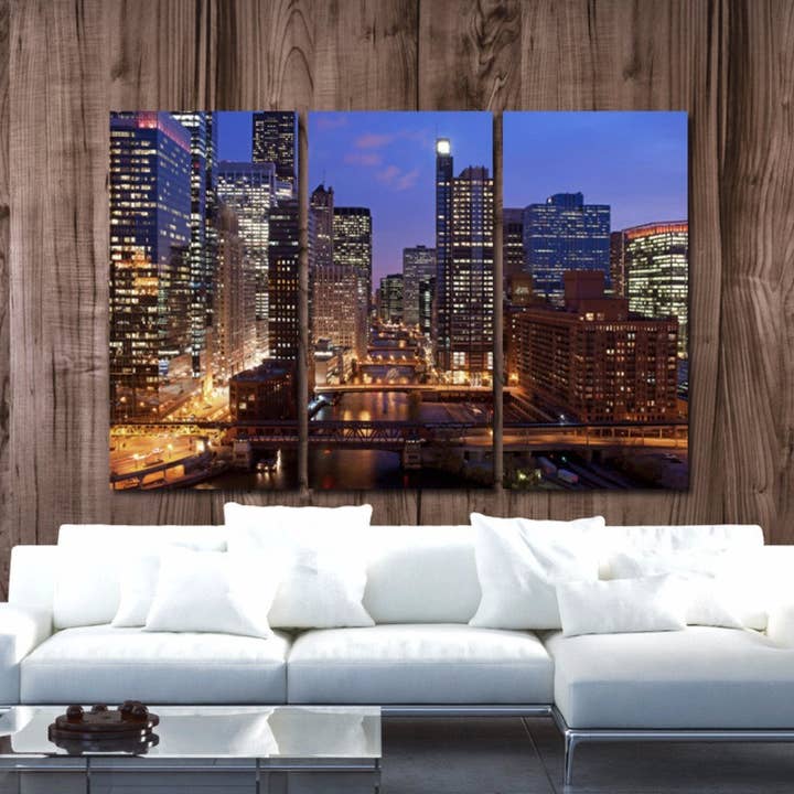64"x 40" Chicago Skyline Canvas for wholesale by HolyCowCanvas