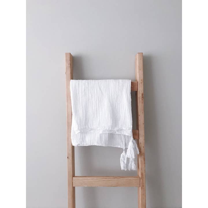Modern Burlap - Wholesale Throw Blanket - Organic Cotton Muslin XL Throw Blanket - White Tassels2