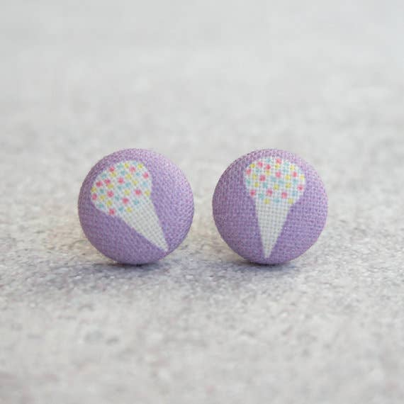 Rachel O's - Wholesale Stud/Post Earrings - Ice Cream Cone Fabric Button Earrings