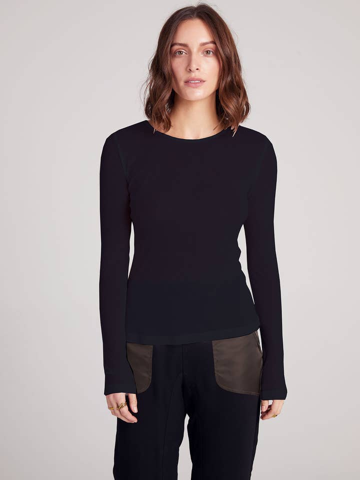 Long Sleeve Tee Med Rib - Black for wholesale by A.Lynn