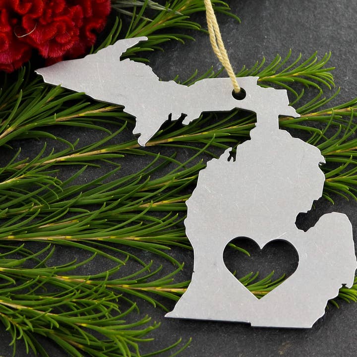 Michigan State Metal Holiday Gift Christmas Ornament for wholesale by Iron Maid Art