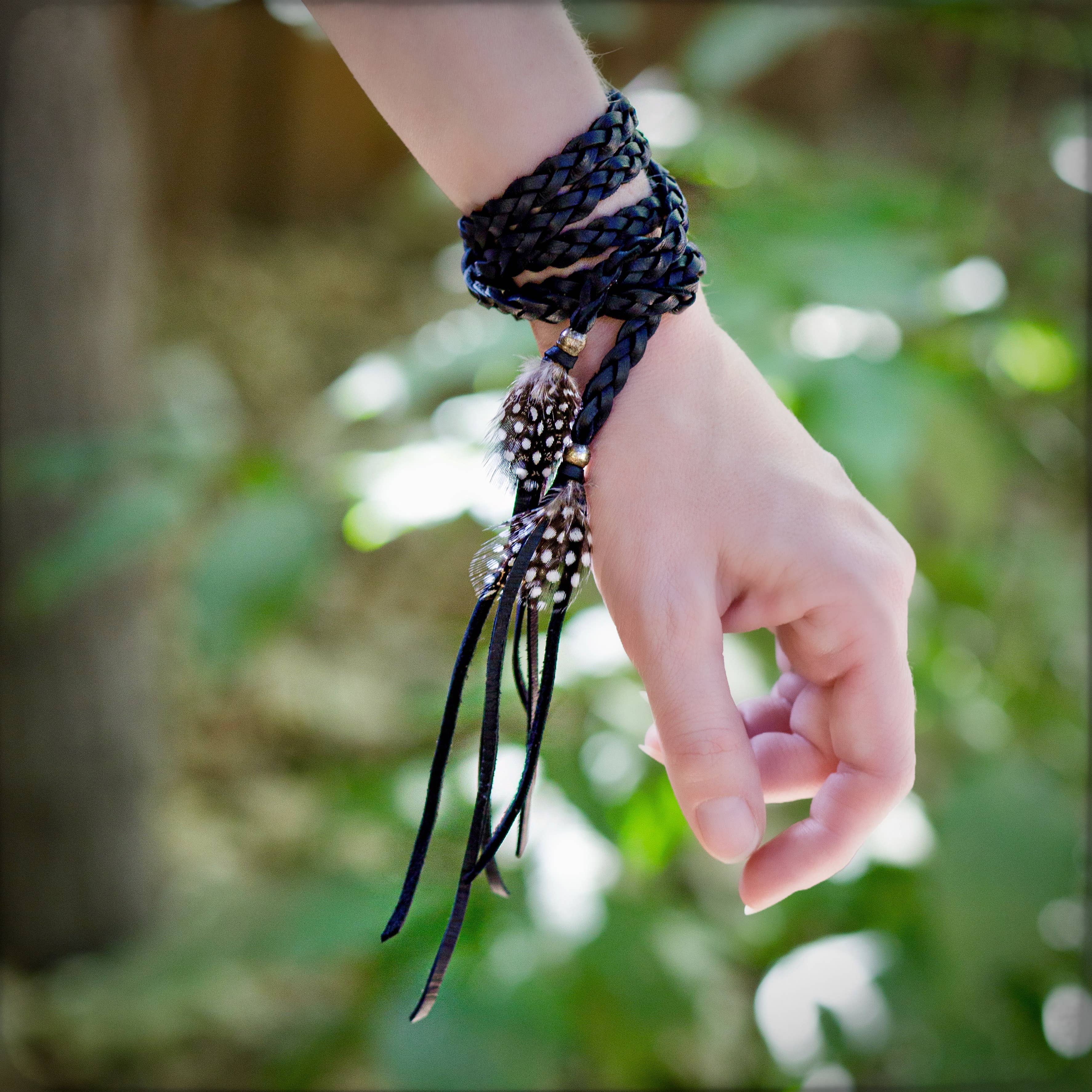 Black Leather Wrap Accessory - Black, Bracelet/Lariat/Hatband for wholesale on Faire1