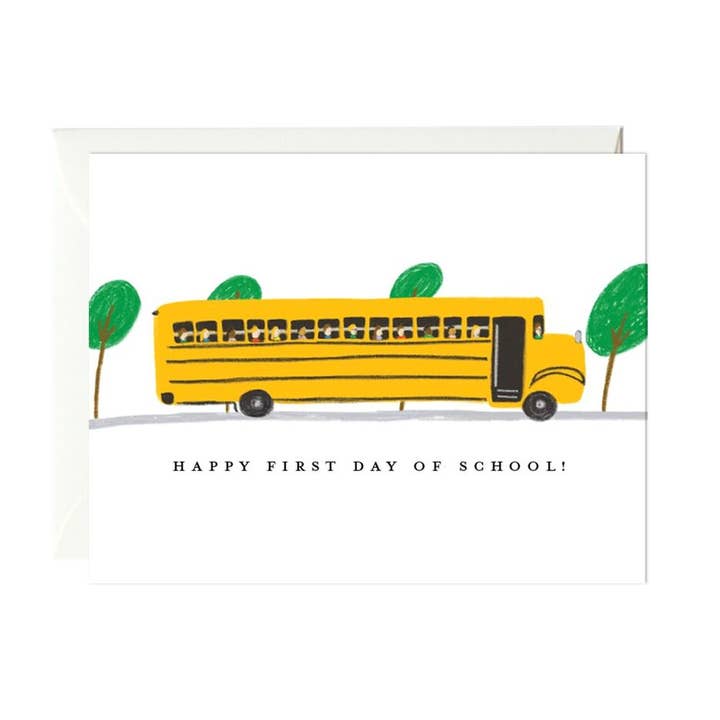 School Bus First Day of School Card for wholesale by Paula & Waffle