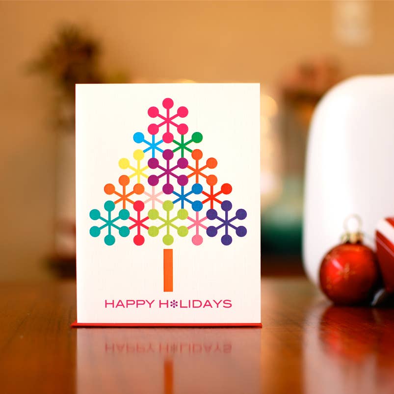 MAN vs. GEORGE DESIGN - Wholesale Season's Greetings Card - Rainbow Atomic Tree Holiday Card1