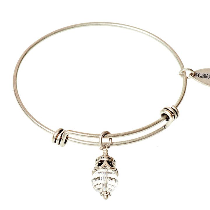 April Birthstone Expandable Bangle Charm Bracelet in Silver for wholesale by BellaRyann