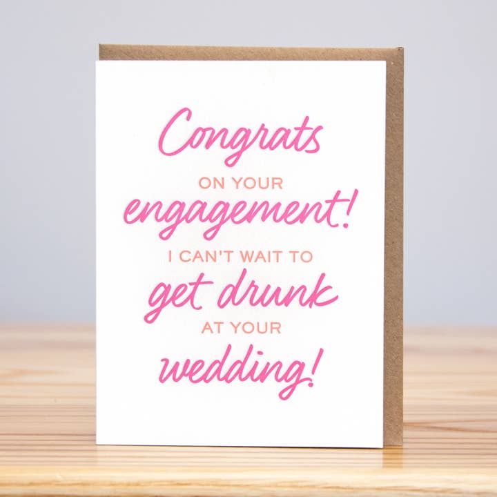 Fiançailles de mariage ivre (Letterpress) pour la vente par Huckleberry Letterpress