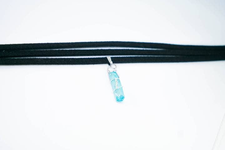 Foxfire Stones - Wholesale Choker/Collar - Titanium Coat Aquamarine Healing Stone Faux Suede Extendable Choker Necklace Goth Emo Punk Hipster Pendant Faux Suede 5mm Cord Lobster Clasp0