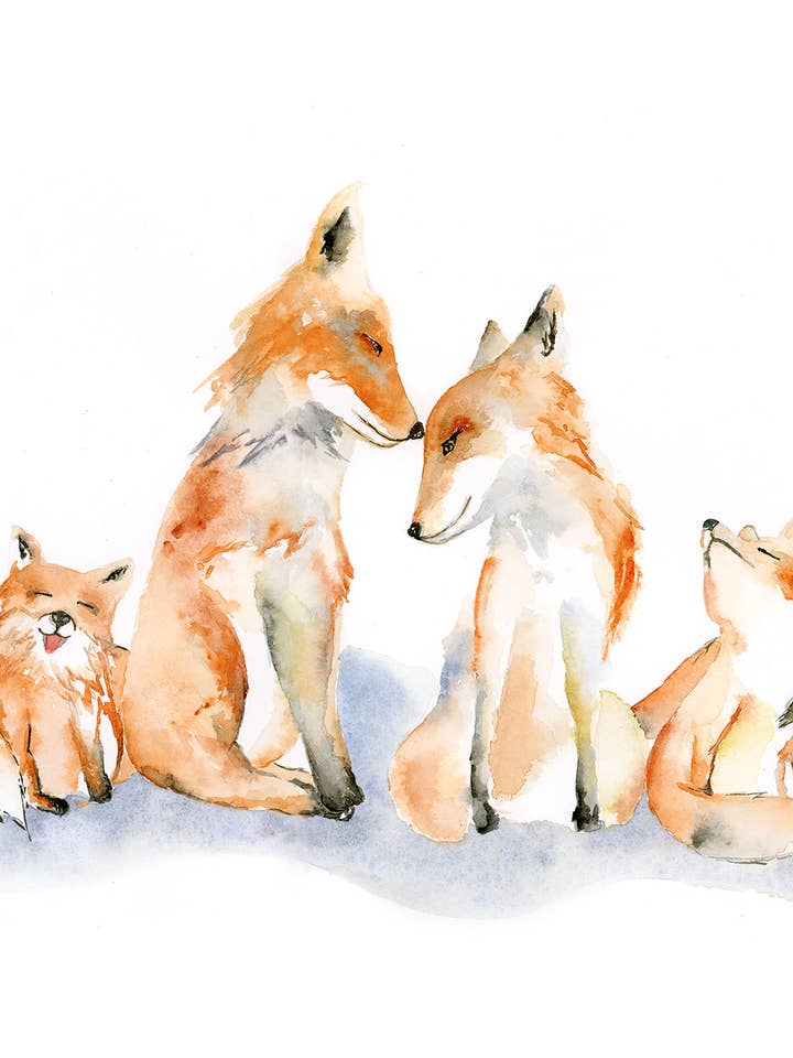 8'' x 10'' Fox Family Art Print for wholesale by Easy Sunday Club