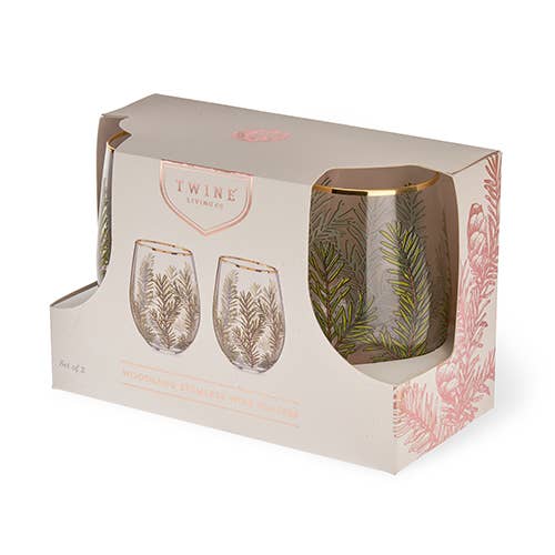 Twine - Wholesale Wine Glass - Gold-Rimmed Woodland Stemless Wine Glasses - Set of 2