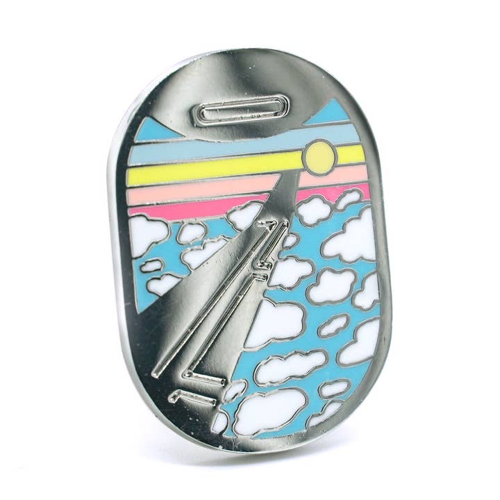 Goupille en émail vue fenêtre avion pour la vente par Compoco