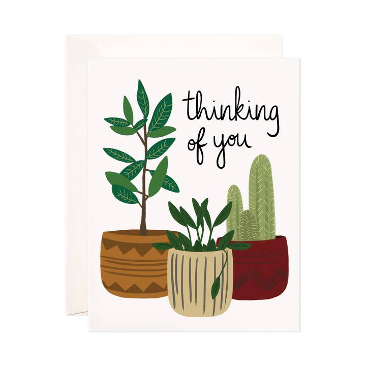 Carte de vœux avec plantes en pot — Thinking of You, plante, cadeau pour la vente par Bloomwolf Studio