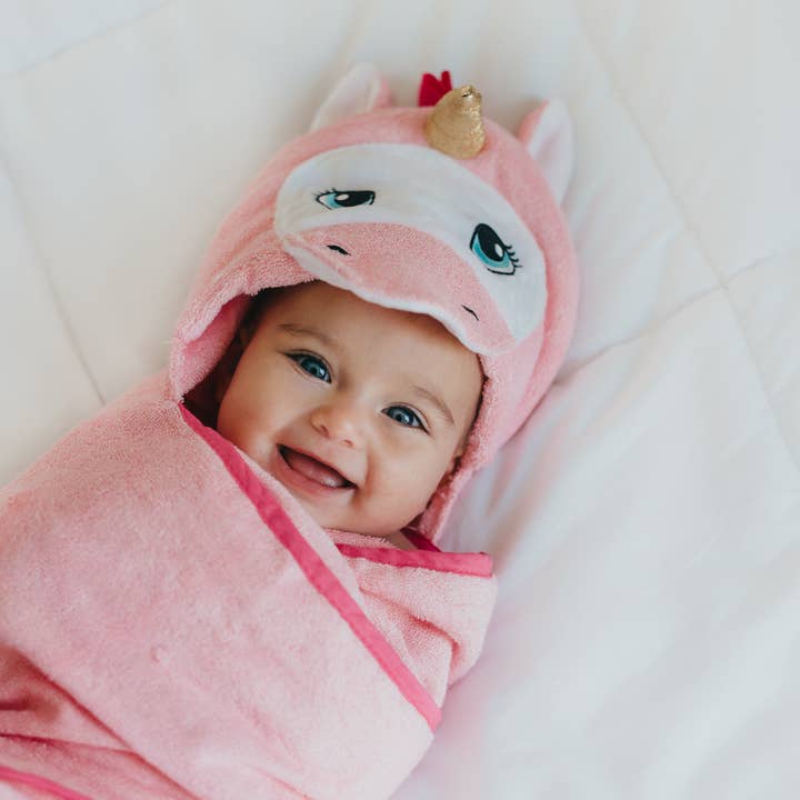 Kloud Bambu | Bamboo Towels & Blankets – Engroshandel Håndklæde med hætte - Børn og baby – Bambus Baby Hætteklædte Håndklæde - Pink Unicorn8